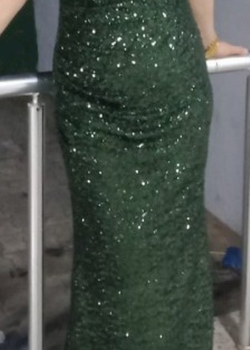 Yeşil Parlak Pul Payetli Uzun Abiye Elbise - Görsel 8