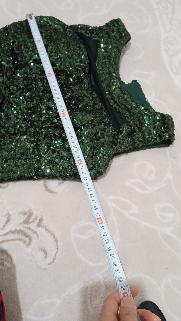 Yeşil Parlak Pul Payetli Uzun Abiye Elbise - Görsel 5