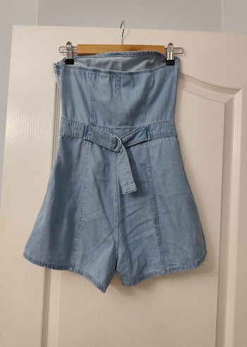 Bershka Kadın Mavi Kot Mini Tulum