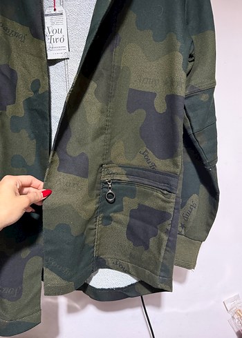 Gri Kamuflaj Kapüşonlu Erkek Ceket - Görsel 4