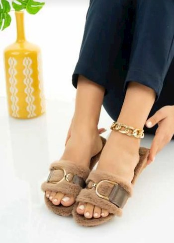 Kahverengi Süet Toka Detaylı Kadın Terlik - Görsel 3