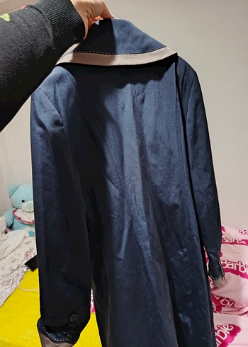 Düğmeli Lacivert Kadın Trençkot - Görsel 3