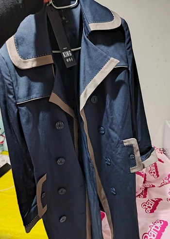 Düğmeli Lacivert Kadın Trençkot - Görsel 2