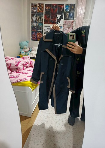 Düğmeli Lacivert Kadın Trençkot - Görsel 4