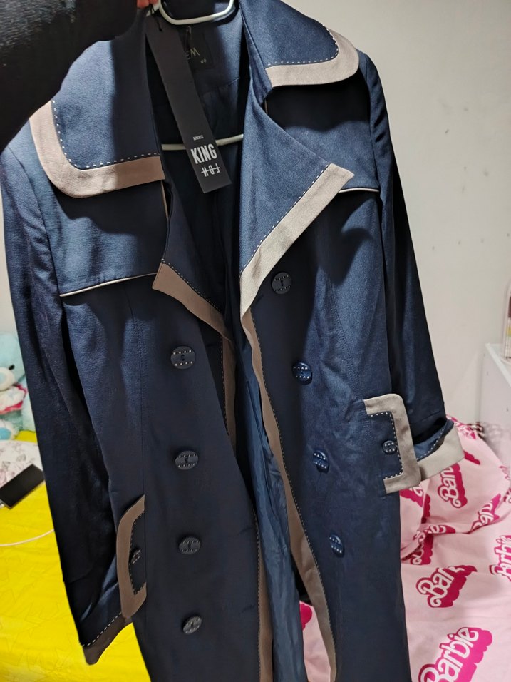 Düğmeli Lacivert Kadın Trençkot - Görsel 2