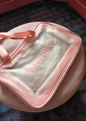 Pembe Fermuarlı Kadın Makyaj Çantası - Görsel 3