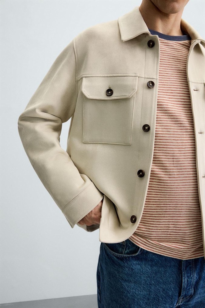 Bej Düğmeli Erkek Midi Boy Ceket - Görsel 3