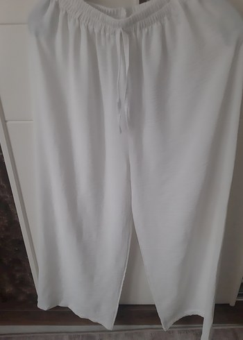 Diğer Beyaz Keten Kadın Bol Paça Pantolon