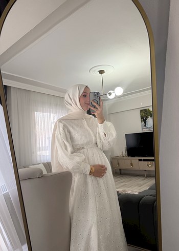 Zara Nakışlı, Uzun, Transparan Beyaz Pamuk Elbise