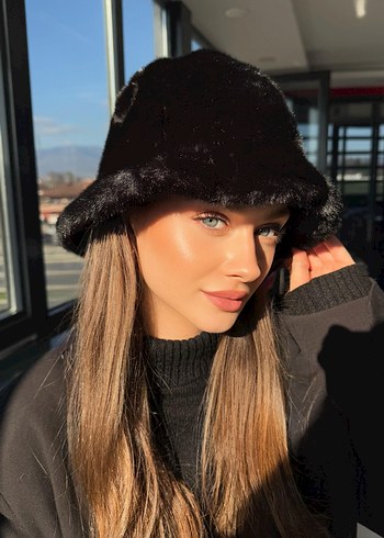 Siyah Peluş Kadın Şapka - Görsel 2