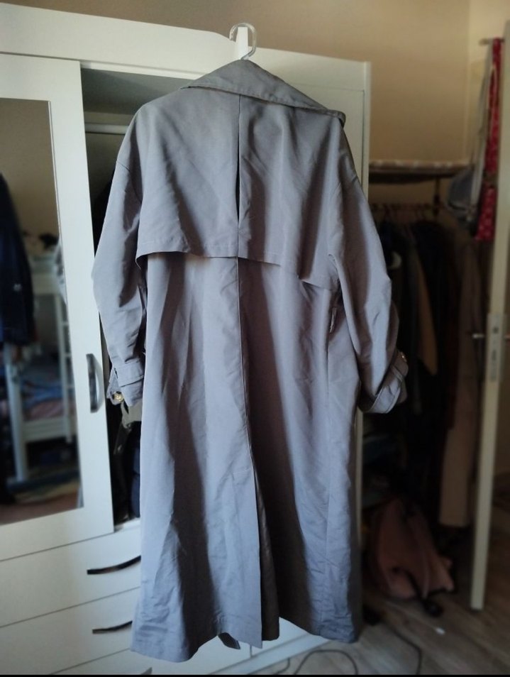 Gri Uzun Trençkot - Görsel 2