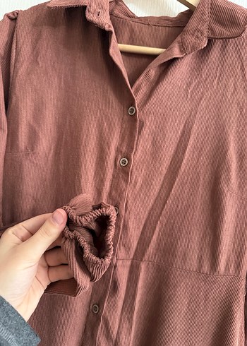 Düğmeli Uzun kadife Kadın Elbise - Görsel 4