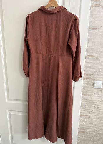 Düğmeli Uzun kadife Kadın Elbise - Görsel 2