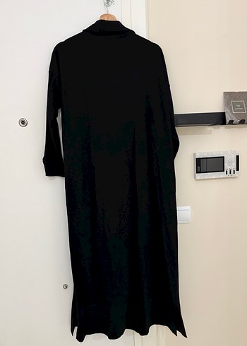 Düğmeli Siyah Uzun merserize pardesü - Görsel 4