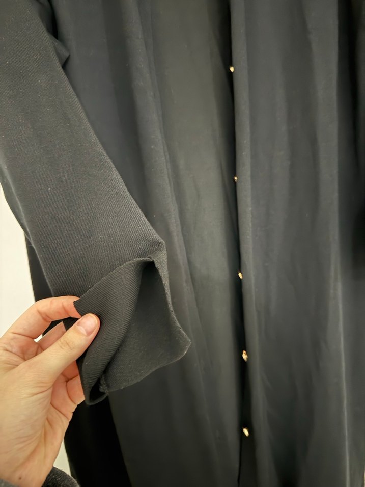 Düğmeli Siyah Uzun merserize pardesü - Görsel 2