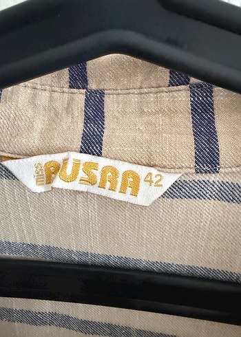 Bej Çizgili Uzun Keten Elbise/pardesü - Görsel 4