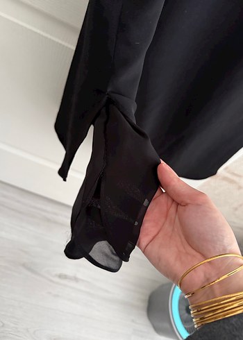 Siyah V Yaka Uzun Kollu Salaş Kadın Elbise - Görsel 4