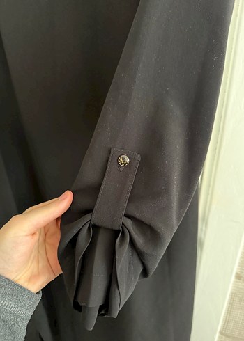 Siyah V Yaka Uzun Kollu Salaş Kadın Elbise - Görsel 3