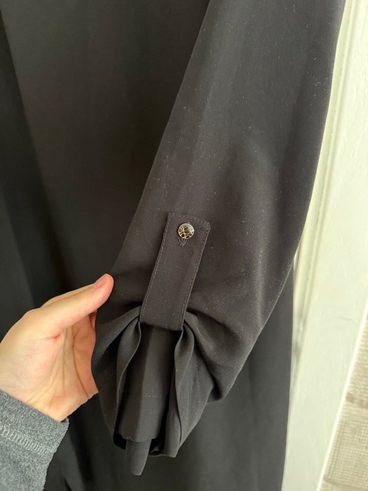 Siyah V Yaka Uzun Kollu Salaş Kadın Elbise - Görsel 3