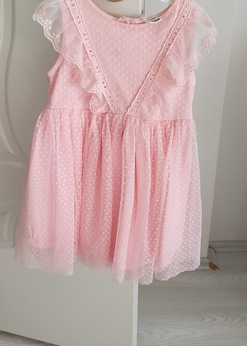 Pembe Kolsuz Nakışlı Kız Elbisesi