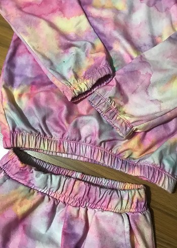 Kızlar için Çok Renkli Kapüşonlu Batik Eşofman Takımı - Görsel 5