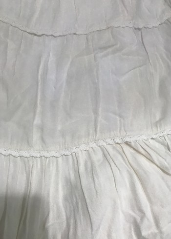 Kadın Beyaz krem batik Uzun Keten Etek - Görsel 4