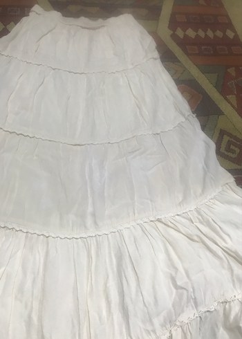 Kadın Beyaz krem batik Uzun Keten Etek - Görsel 2