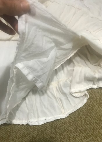 Kadın Beyaz krem batik Uzun Keten Etek - Görsel 6