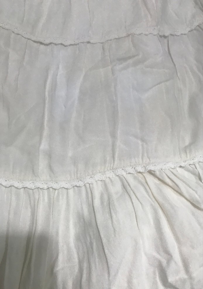 Kadın Beyaz krem batik Uzun Keten Etek - Görsel 4