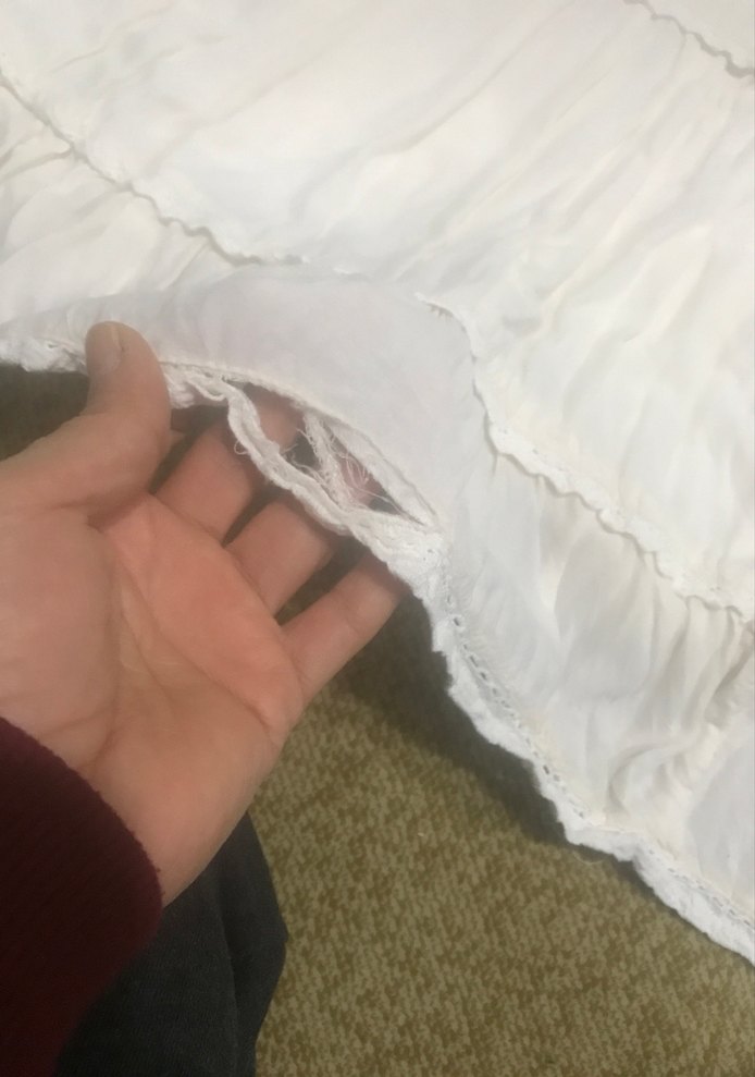 Kadın Beyaz krem batik Uzun Keten Etek - Görsel 5