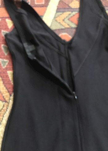 Siyah Drapeli V Yaka Uzun Elbise - Görsel 3