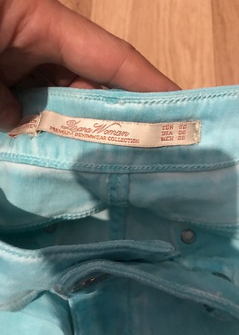38 Beden Turkuaz mavi Midi Boy Dar Kesim Denim Kot