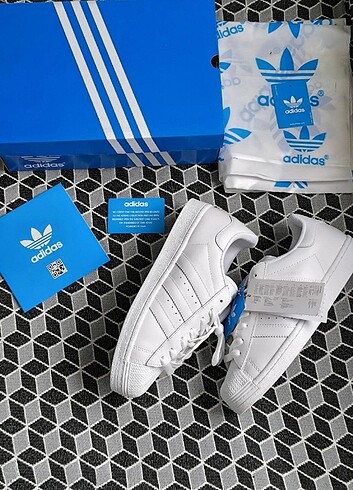 Adidas Klasik kauçuk burunlu Adidas Superstar White Unisex Ayakkabı