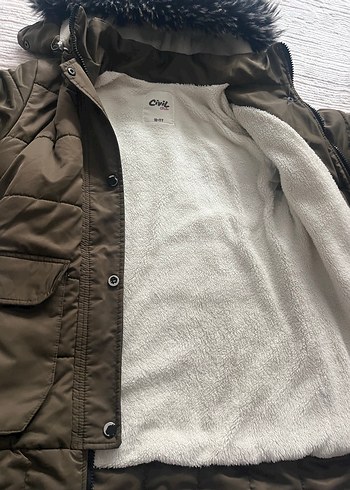 Kürk Detaylı haki kız çocuk  Mont - Görsel 2