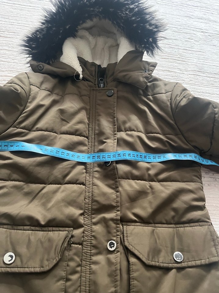 Kürk Detaylı haki kız çocuk  Mont - Görsel 3