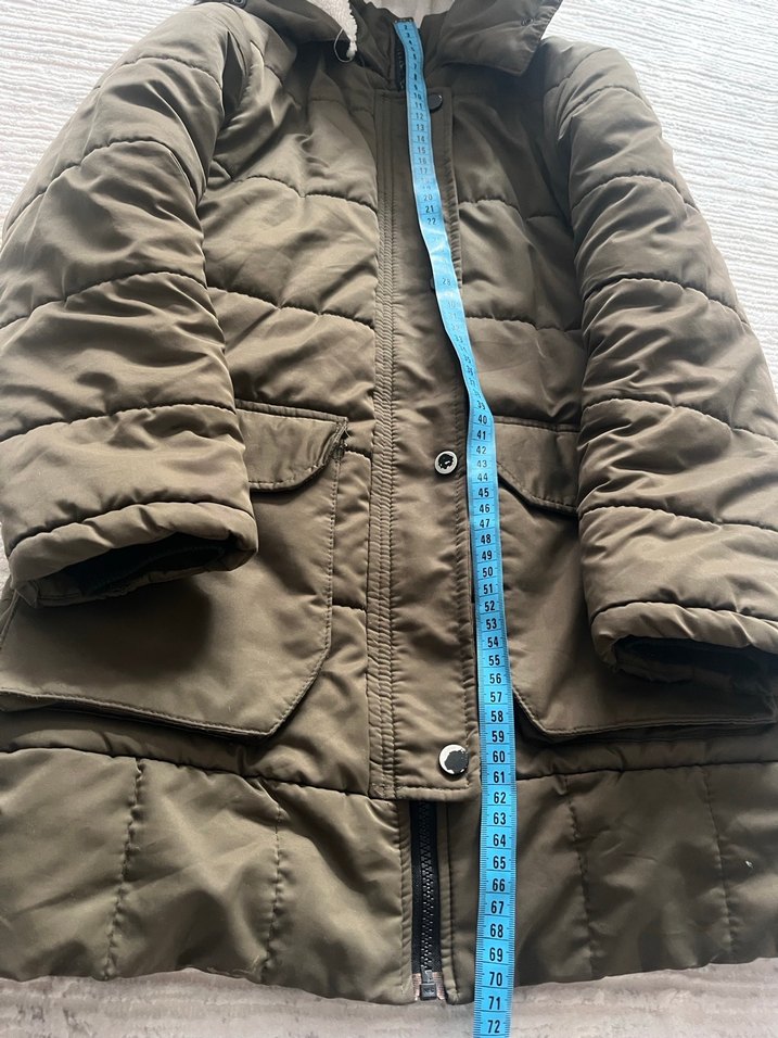 Kürk Detaylı haki kız çocuk  Mont - Görsel 4