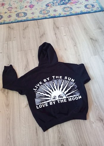 Siyah Kapüşonlu Baskılı Sweatshirt - Görsel 2