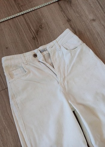 Beyaz Pamuklu Rahat Kesim Kadın Pantolon - Görsel 2