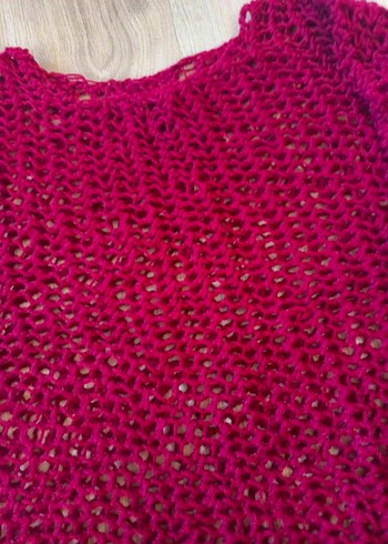 Bordo Örgü Kadın Mini Kazak - Görsel 3