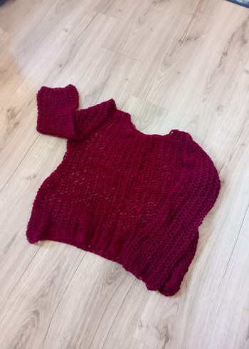 Bordo Örgü Kadın Mini Kazak - Görsel 2