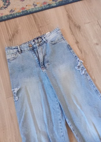 Mavi Gevşek Kesim Midi Kot Pantolon - Görsel 2