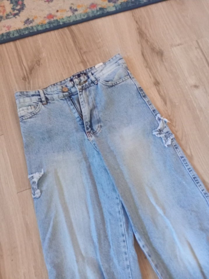 Mavi Gevşek Kesim Midi Kot Pantolon - Görsel 2