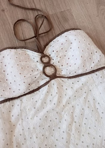 Dantel Detaylı Beyaz Straplez Mini Elbise - Görsel 2