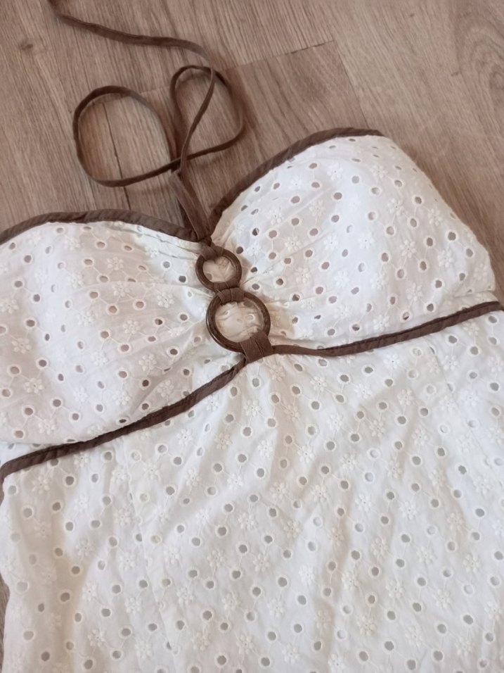 Dantel Detaylı Beyaz Straplez Mini Elbise - Görsel 2