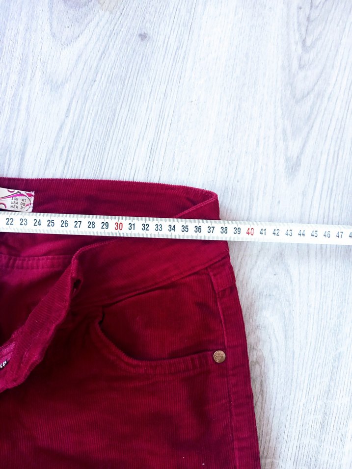 Bordo Kadın kadife  Kesim Pantolon - Görsel 4