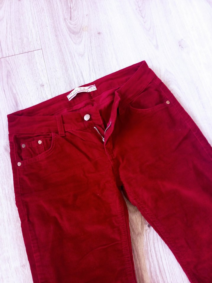 Bordo Kadın kadife  Kesim Pantolon - Görsel 5