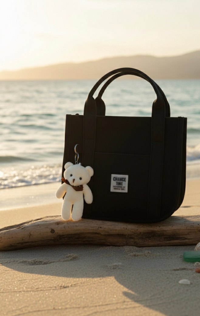 Fermuarlı Siyah Baskılı Kadın Omuz Çantası - Görsel 2