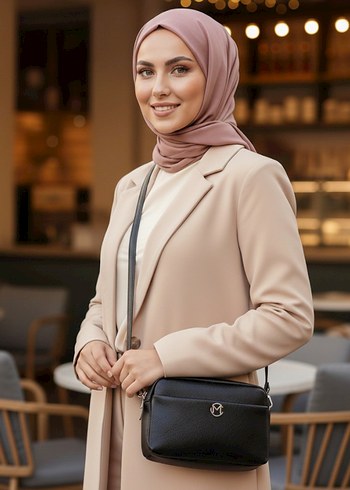 Siyah Deri Kadın Çanta Modern Klasik - Görsel 3