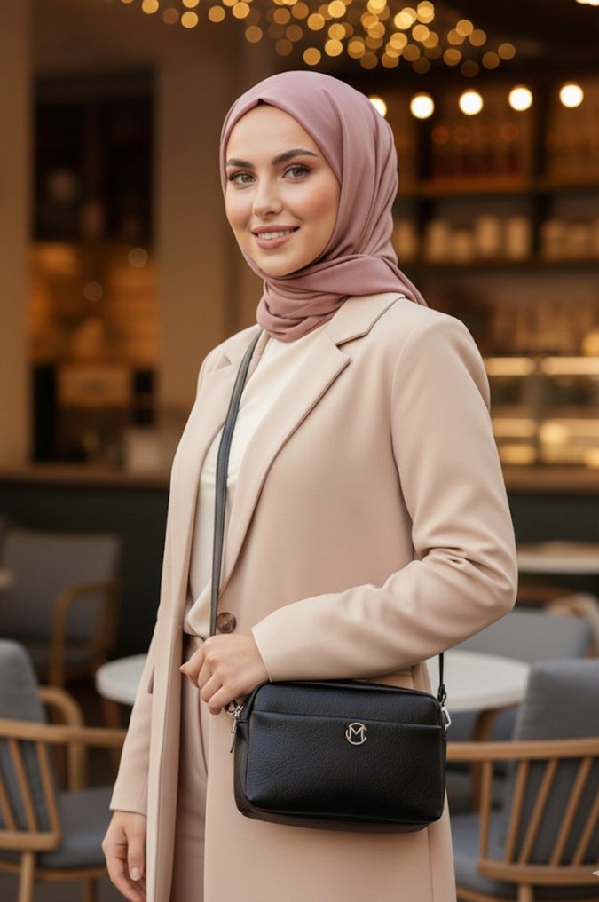 Siyah Deri Kadın Çanta Modern Klasik - Görsel 2