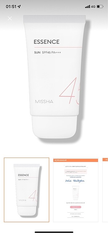 Missha Essence Güneş Kremi